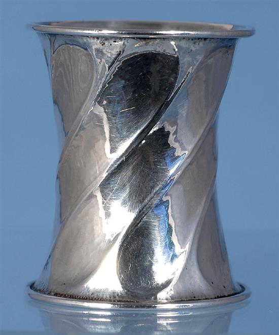A George V Arts & Crafts planished silver waisted napkin ring, by Omar Ramsden, Height 58mm weight 1.3oz/43grms